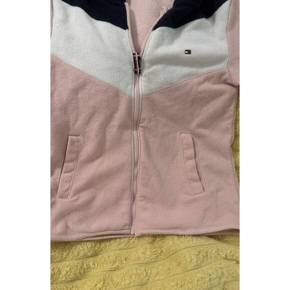 Girls Tommy Hilfiger Pink Blue Jacket Hoodie Full Zip Size Large 12/14 - Picture 3 of 4
